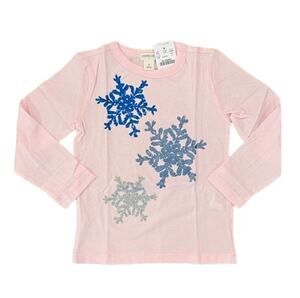 NWT J. Crew Girls' Pink W/Blue & Silver Glitter Snowflakes Graphic Tee